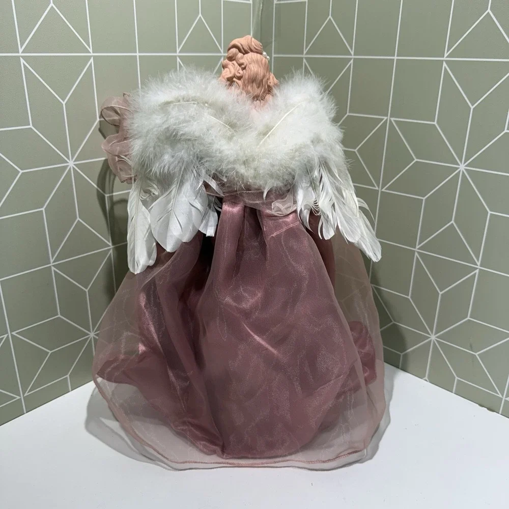 Vintage‎ - 1982 Angel Christmas Tree Topper Ceramic Head & Hands Pink Dress